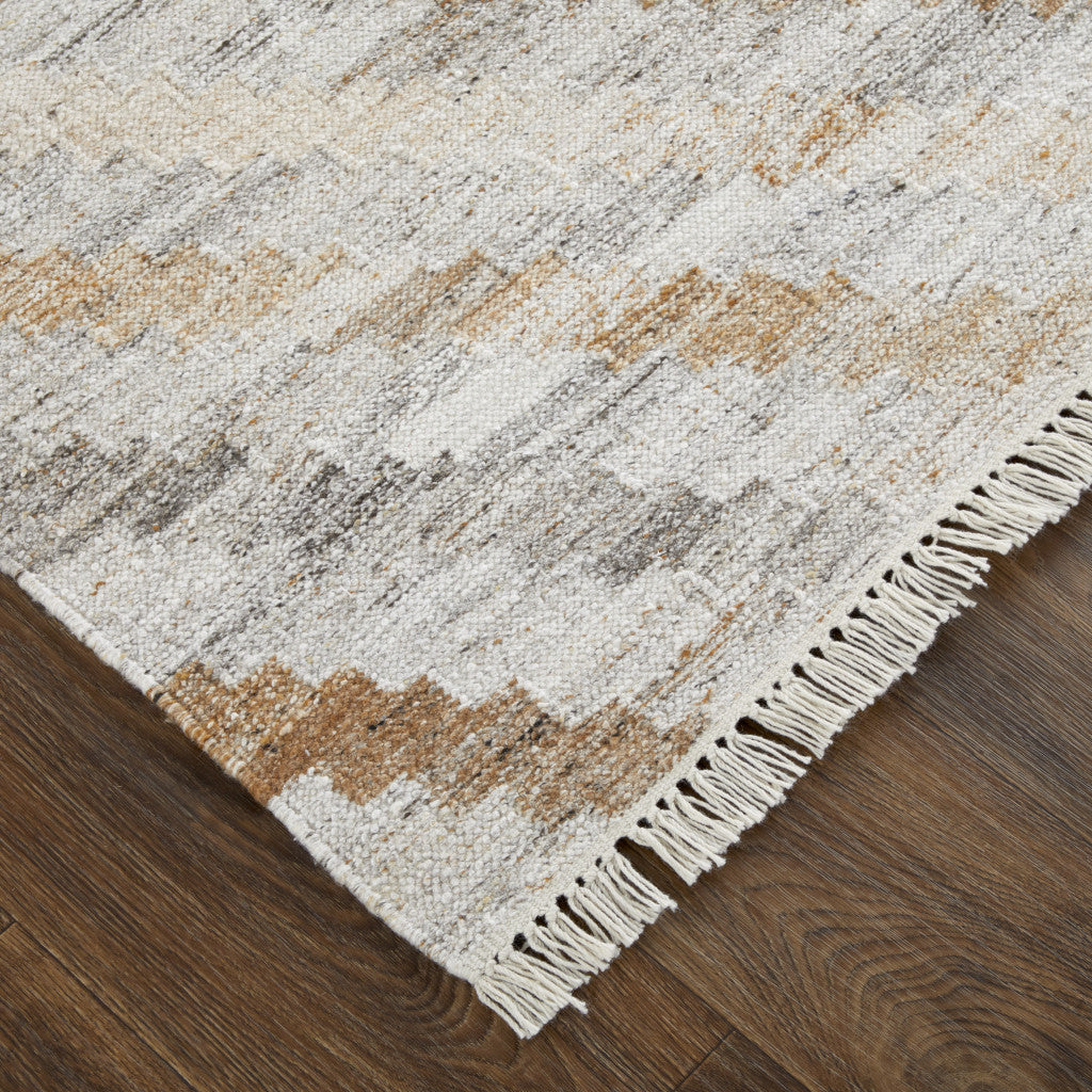 9' X 12' Gray and Brown Geometric Hand Woven Area Rug With Fringe