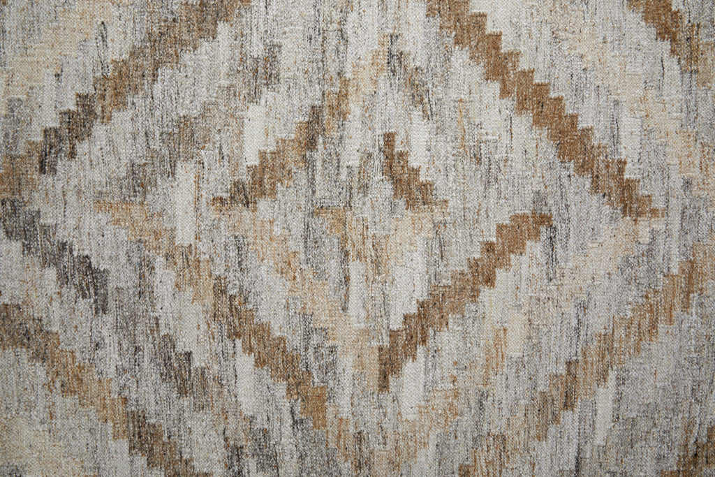 9' X 12' Gray and Brown Geometric Hand Woven Area Rug With Fringe