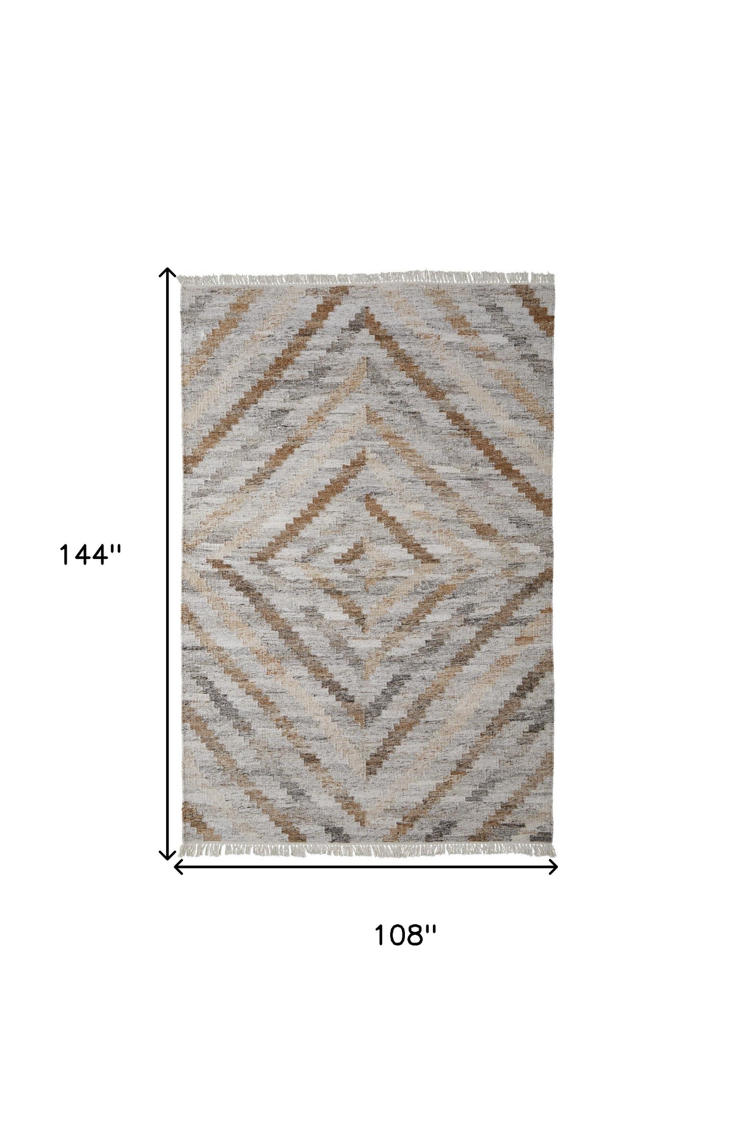 9' X 12' Gray and Brown Geometric Hand Woven Area Rug With Fringe