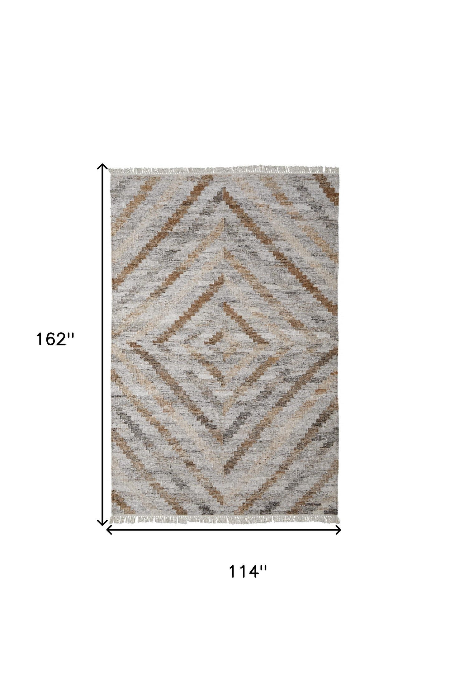 9' X 12' Gray and Brown Geometric Hand Woven Area Rug With Fringe