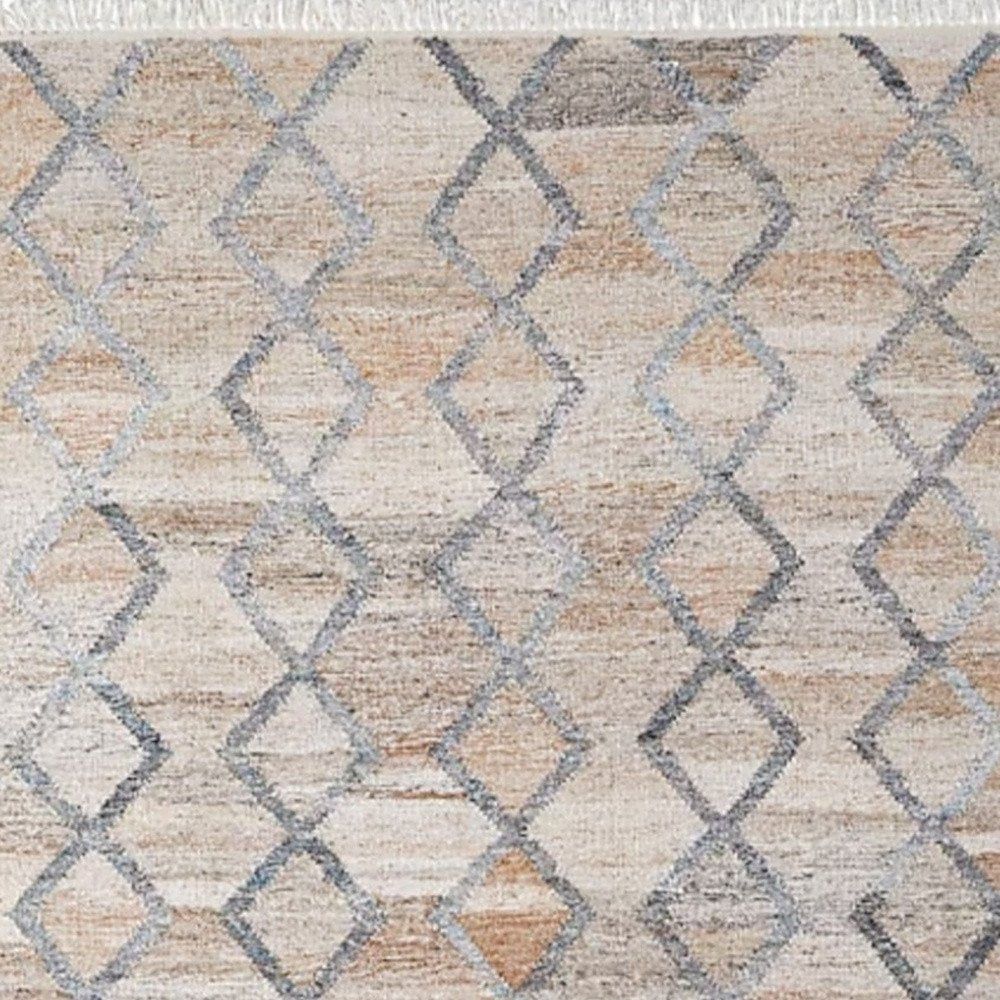 8' X 10' Gray and Ivory Geometric Hand Woven Area Rug With Fringe