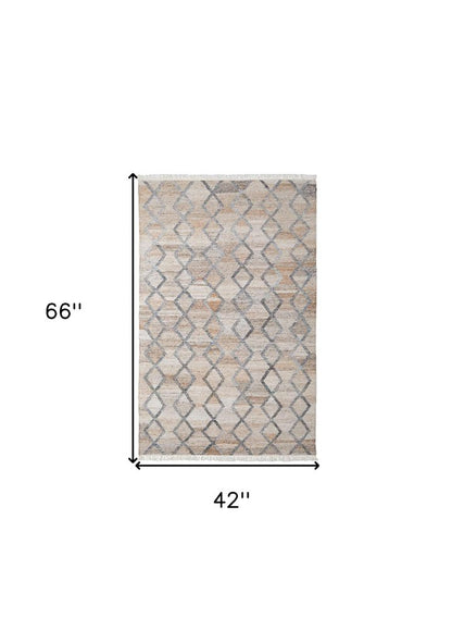 8' X 10' Gray and Ivory Geometric Hand Woven Area Rug With Fringe