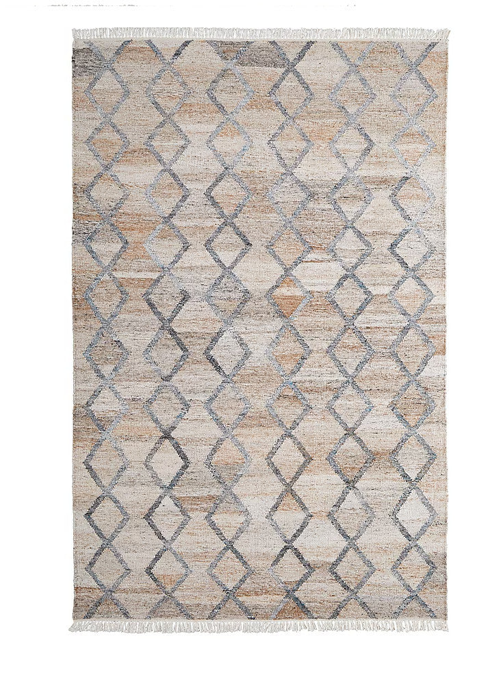 4' X 6' Gray Ivory And Tan Geometric Hand Woven Stain Resistant Area Rug With Fringe