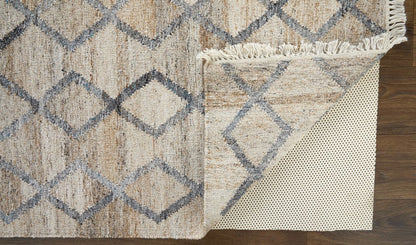 8' X 10' Gray and Ivory Geometric Hand Woven Area Rug With Fringe