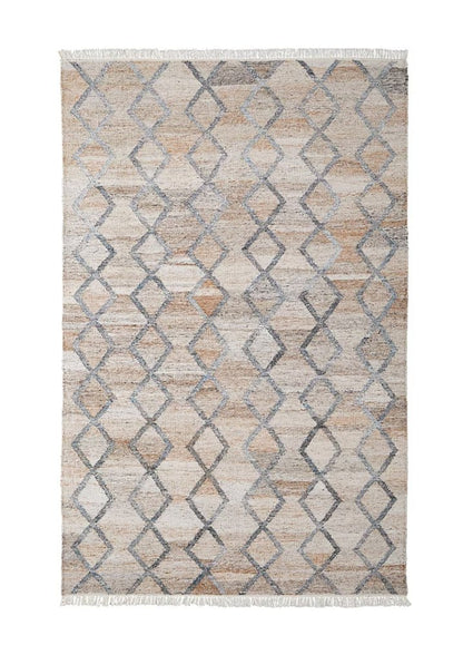 8' X 10' Gray and Ivory Geometric Hand Woven Area Rug With Fringe