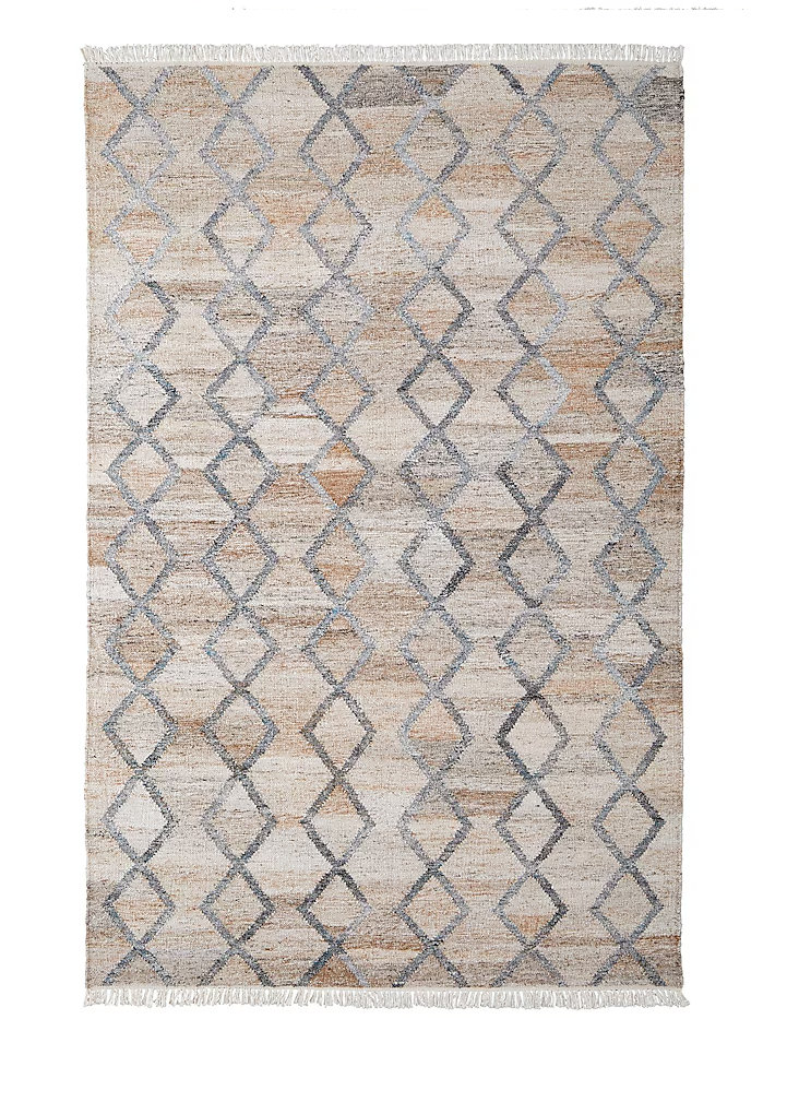 4' X 6' Gray Ivory And Tan Geometric Hand Woven Stain Resistant Area Rug With Fringe