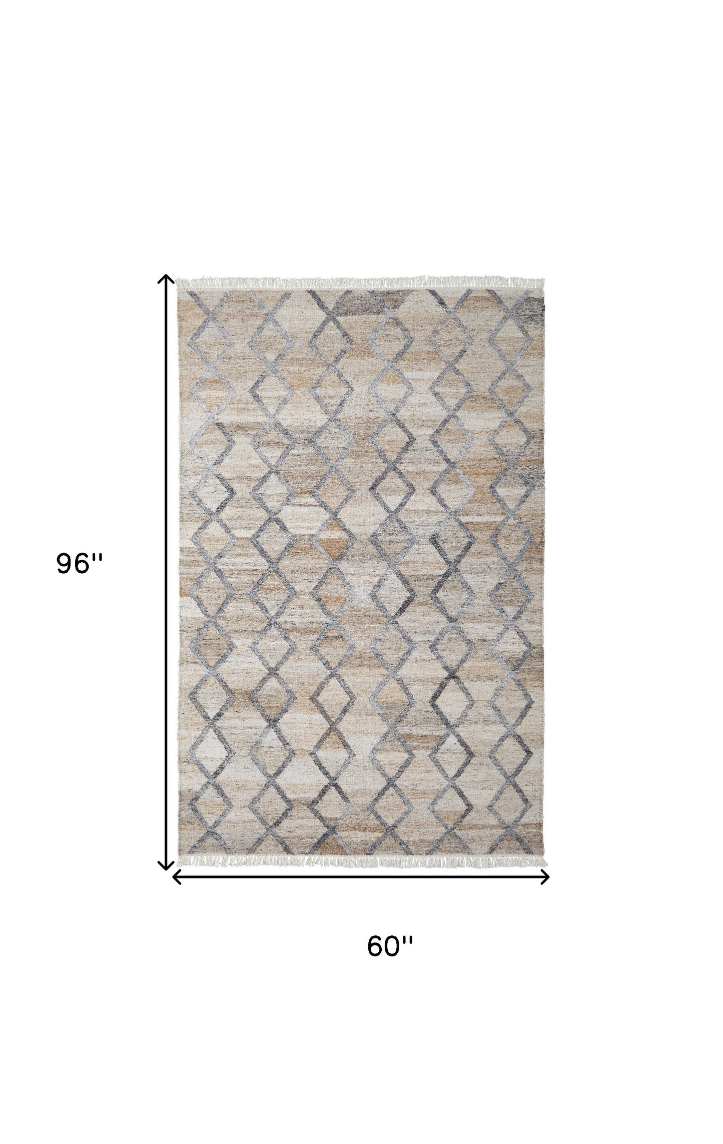 5' X 8' Gray Ivory And Tan Geometric Hand Woven Stain Resistant Area Rug With Fringe