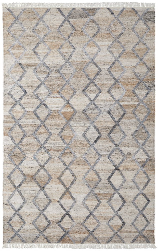 8' X 10' Gray and Ivory Geometric Hand Woven Area Rug With Fringe