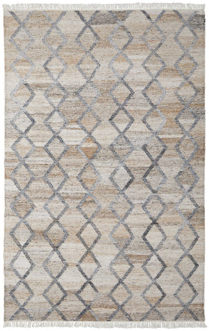 8' X 10' Gray and Ivory Geometric Hand Woven Area Rug With Fringe