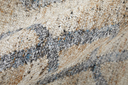 8' X 10' Gray and Ivory Geometric Hand Woven Area Rug With Fringe