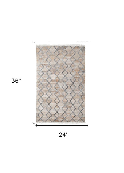 8' X 10' Gray and Ivory Geometric Hand Woven Area Rug With Fringe