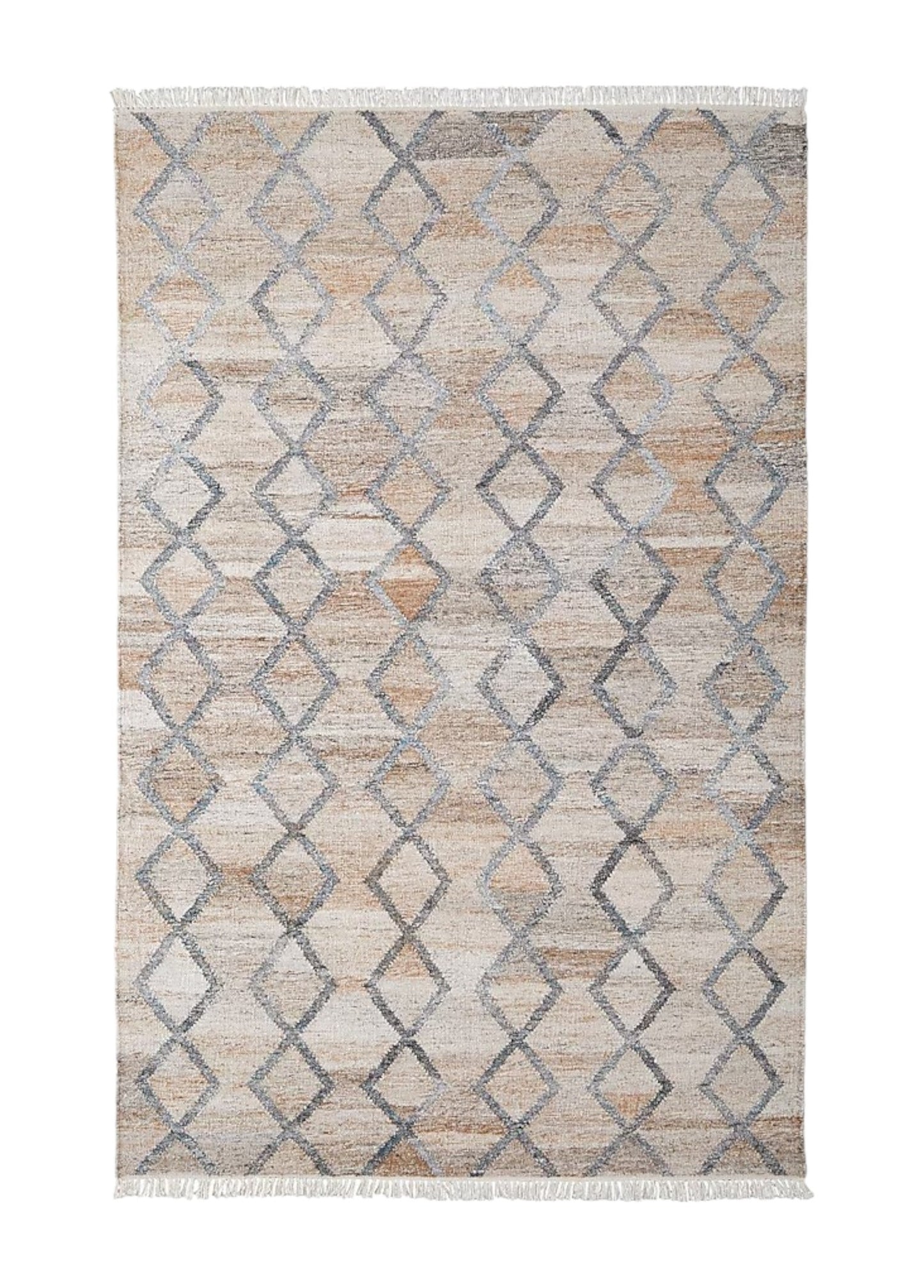 4' X 6' Gray Ivory And Tan Geometric Hand Woven Stain Resistant Area Rug With Fringe