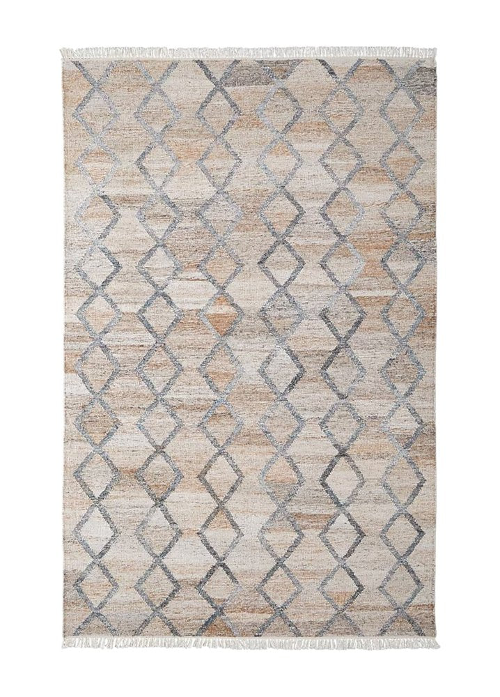 8' X 10' Gray and Ivory Geometric Hand Woven Area Rug With Fringe