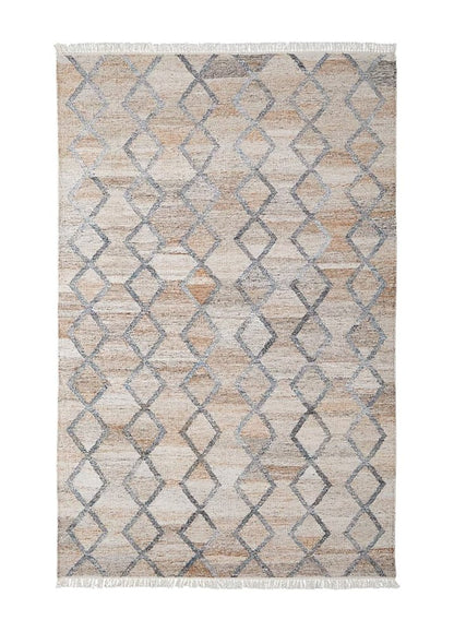 8' X 10' Gray and Ivory Geometric Hand Woven Area Rug With Fringe