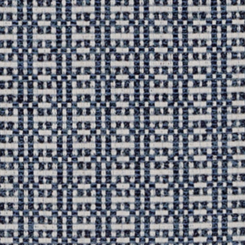 Close-up of navy and white woven fabric with a small geometric checker pattern; upholstery fabric.