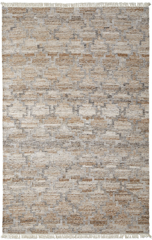 4' X 6' Tan Gray And Ivory Geometric Hand Woven Stain Resistant Area Rug With Fringe