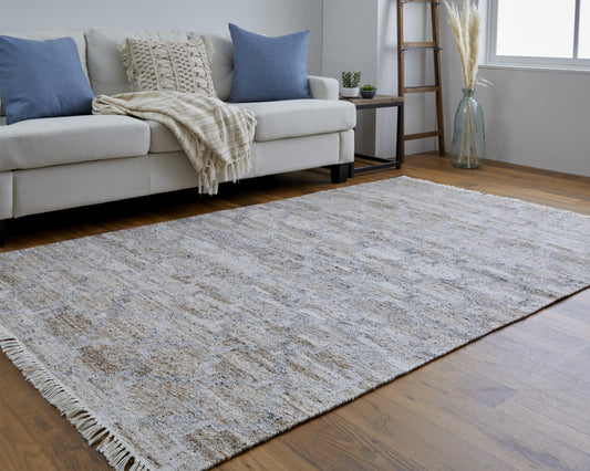 4' X 6' Tan and Gray Geometric Hand Woven Area Rug With Fringe