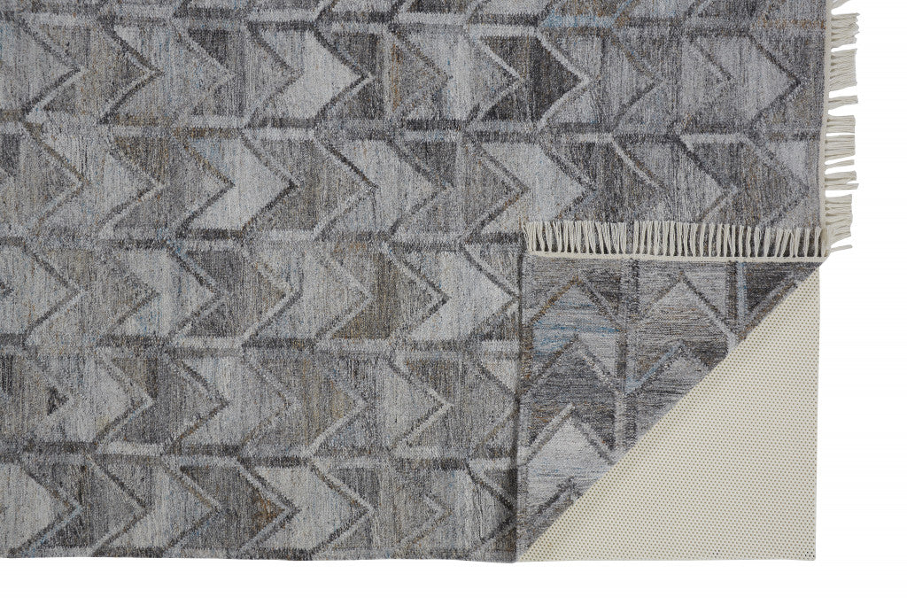 9' X 12' Gray Silver And Taupe Geometric Hand Woven Stain Resistant Area Rug With Fringe