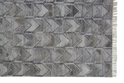 5' X 8' Gray And Black Geometric Hand Woven Area Rug With Fringe