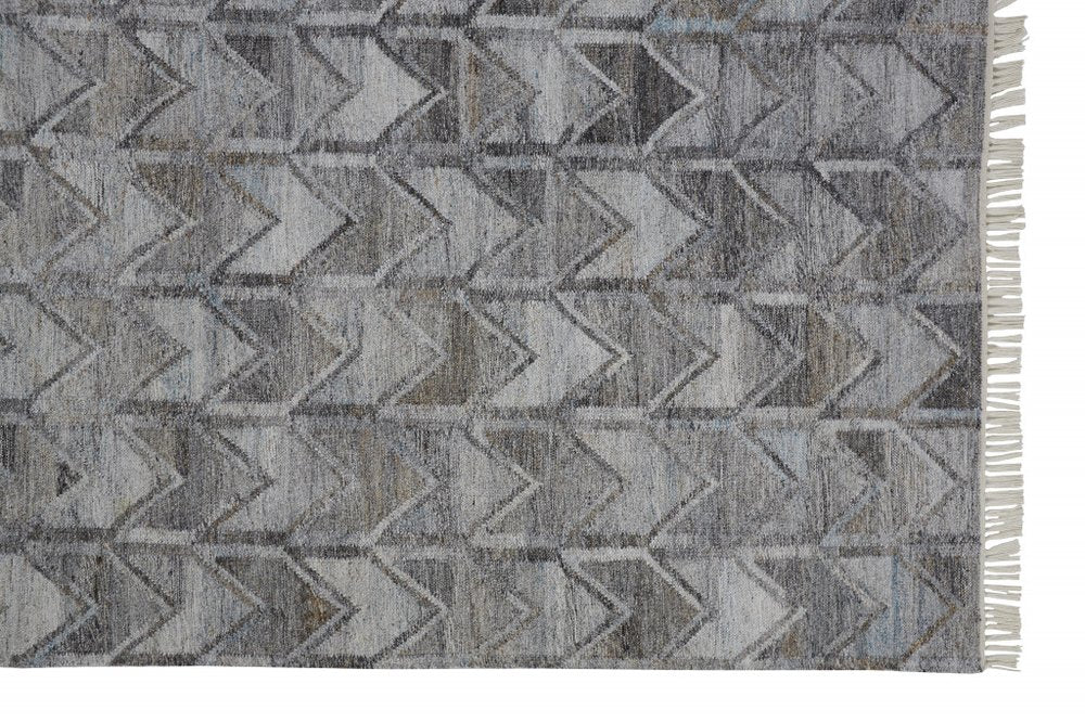 5' X 8' Gray And Black Geometric Hand Woven Area Rug With Fringe