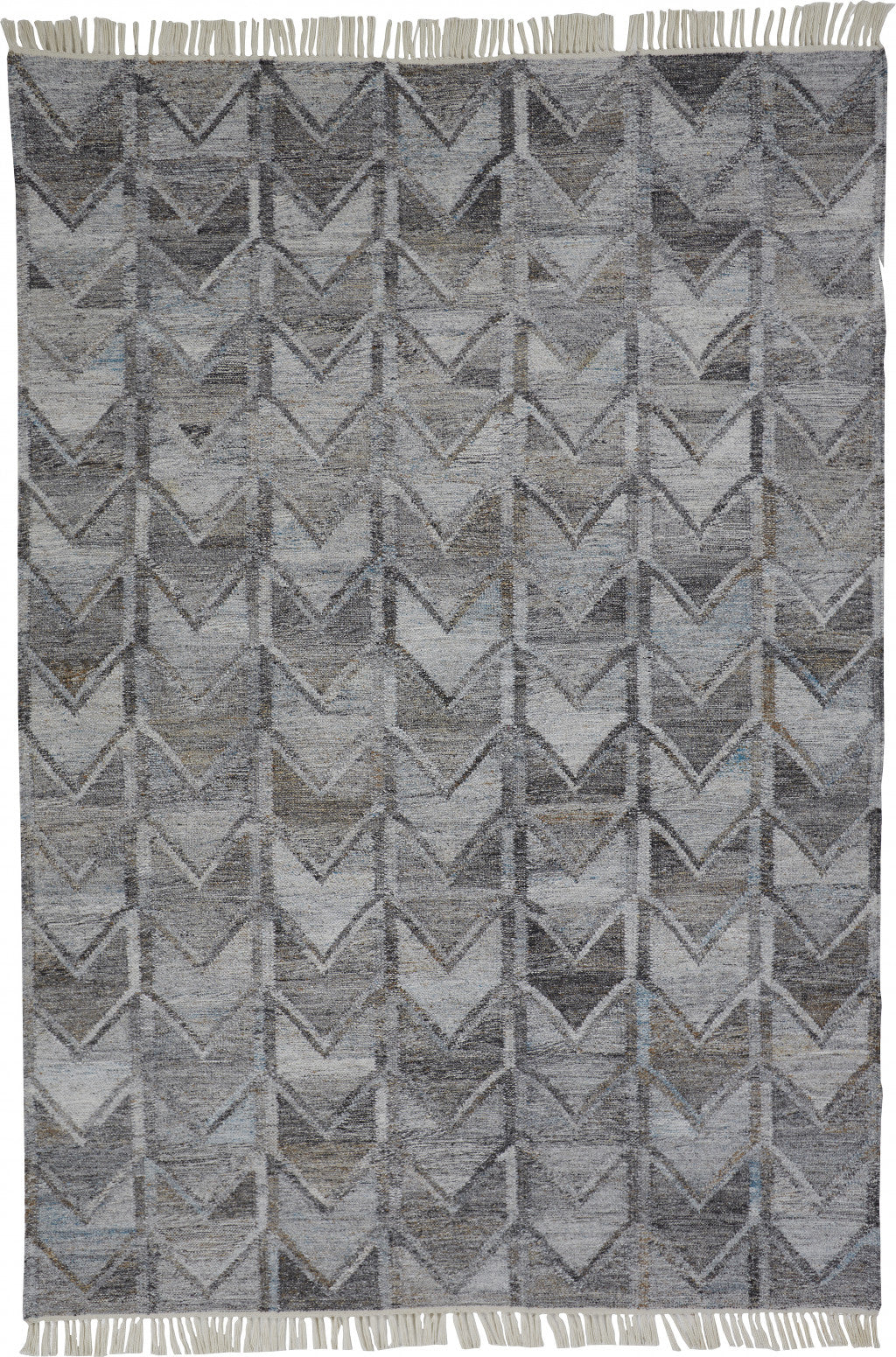 9' X 12' Gray Silver And Taupe Geometric Hand Woven Stain Resistant Area Rug With Fringe