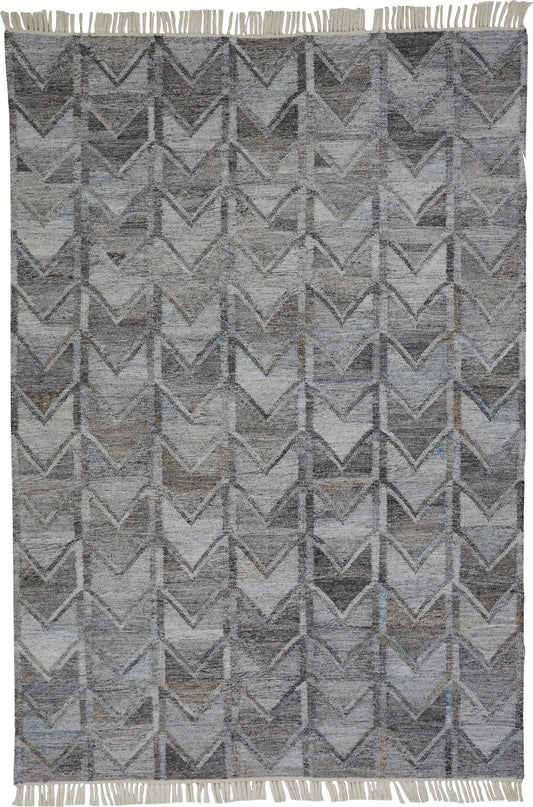 5' X 8' Gray Silver And Taupe Geometric Hand Woven Stain Resistant Area Rug With Fringe