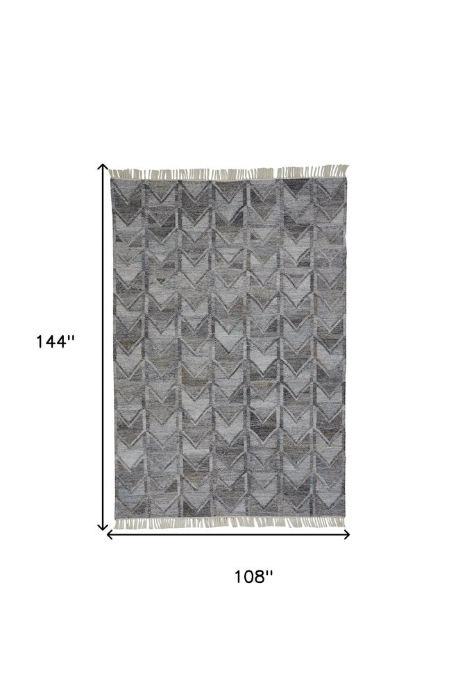 5' X 8' Gray And Black Geometric Hand Woven Area Rug With Fringe