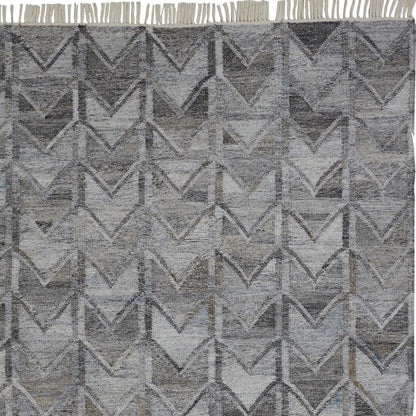 5' X 8' Gray And Black Geometric Hand Woven Area Rug With Fringe