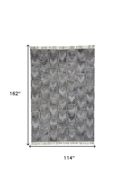 5' X 8' Gray And Black Geometric Hand Woven Area Rug With Fringe