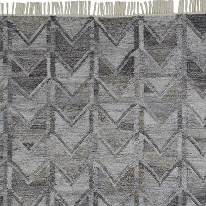 5' X 8' Gray And Black Geometric Hand Woven Area Rug With Fringe