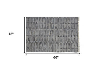 10' X 13' Gray and Black Geometric Hand Woven Area Rug With Fringe