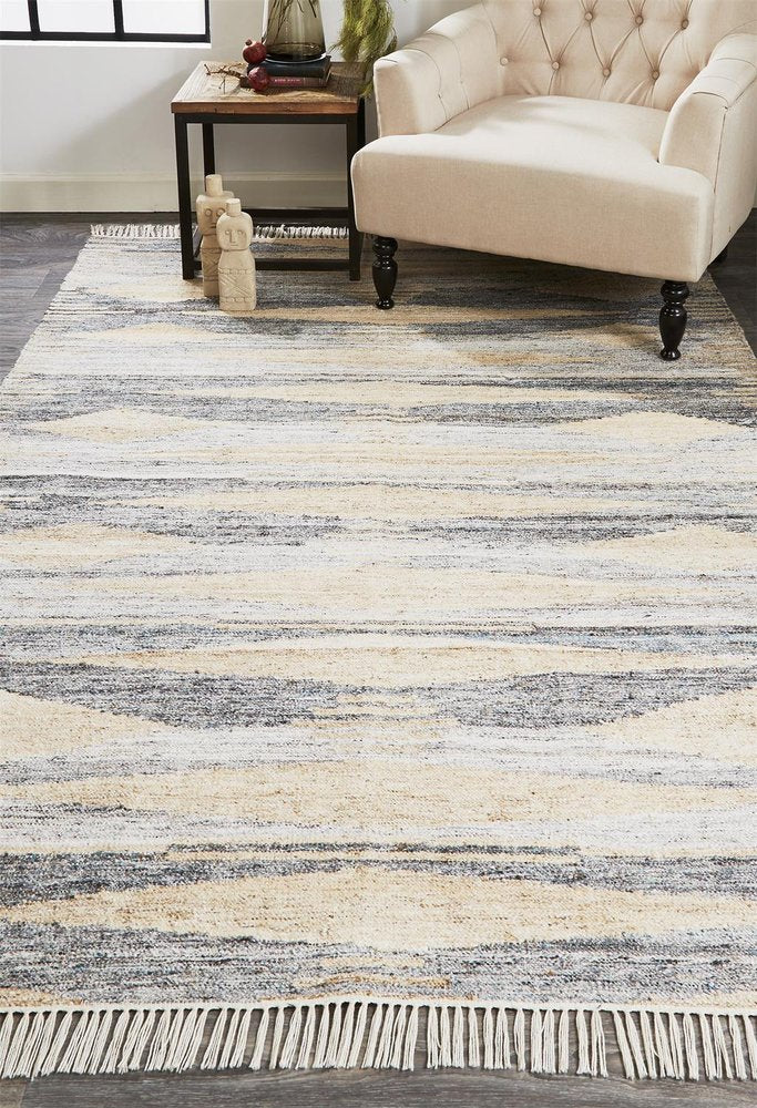 5' X 8' Gray Black And Brown Abstract Hand Woven Area Rug With Fringe