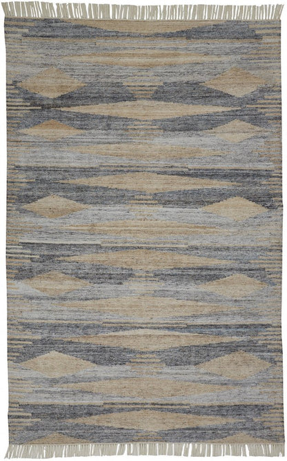 5' X 8' Gray Black And Brown Abstract Hand Woven Area Rug With Fringe