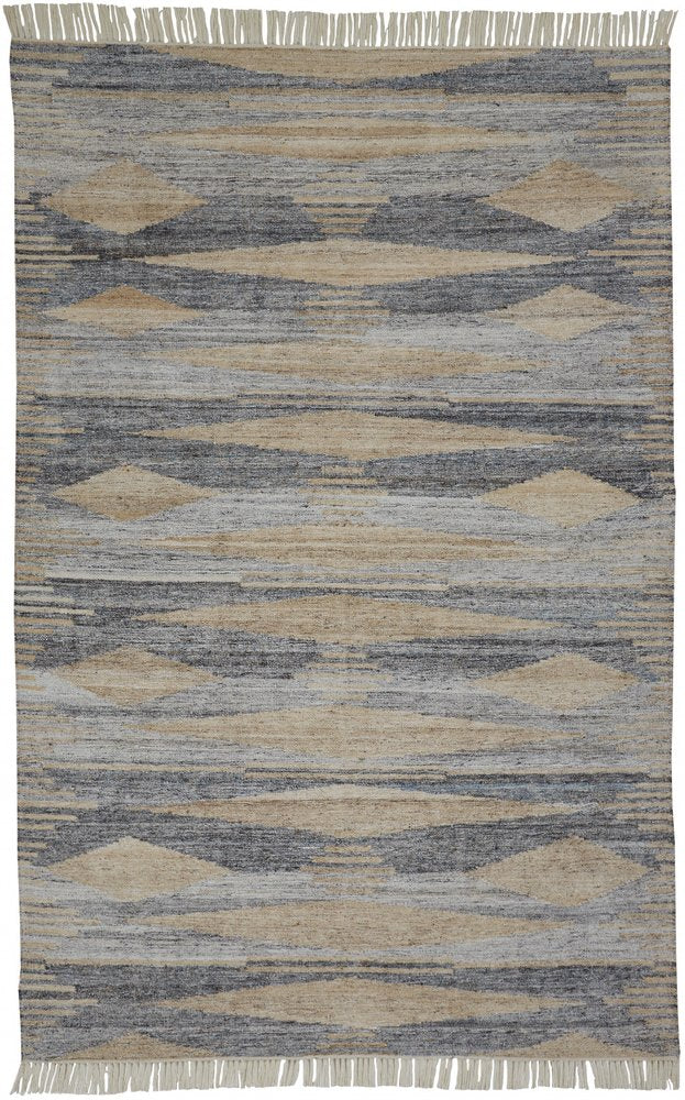 5' X 8' Gray Black And Brown Abstract Hand Woven Area Rug With Fringe