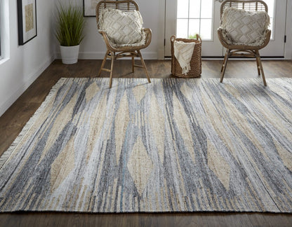 5' X 8' Gray Black And Brown Abstract Hand Woven Area Rug With Fringe