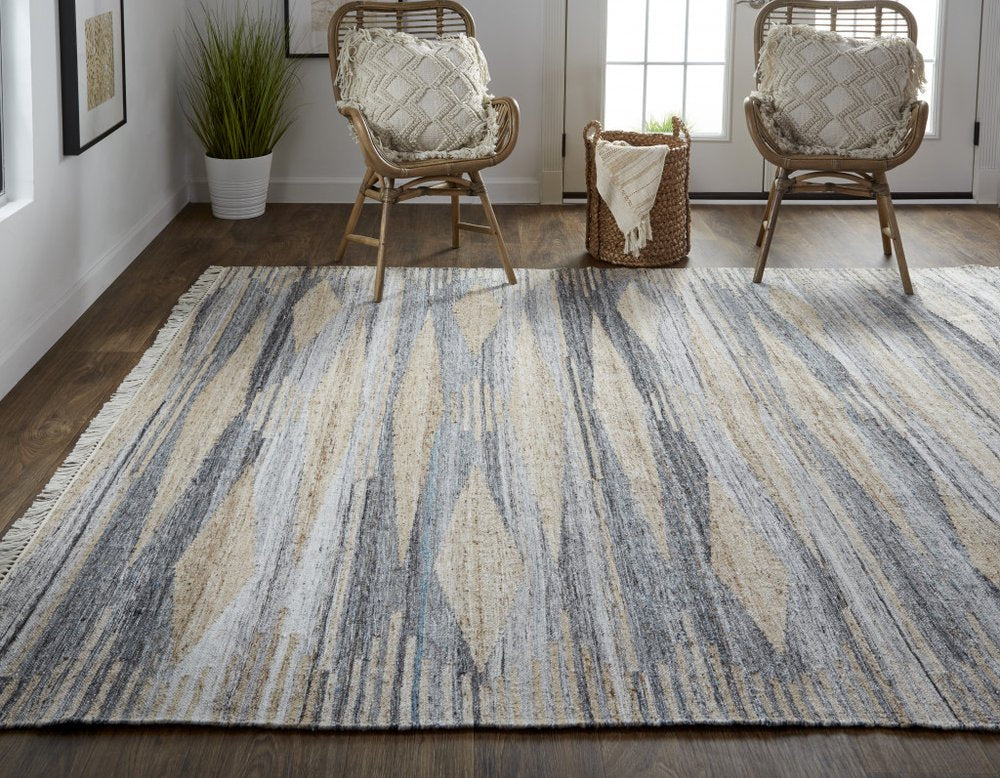 5' X 8' Gray Black And Brown Abstract Hand Woven Area Rug With Fringe