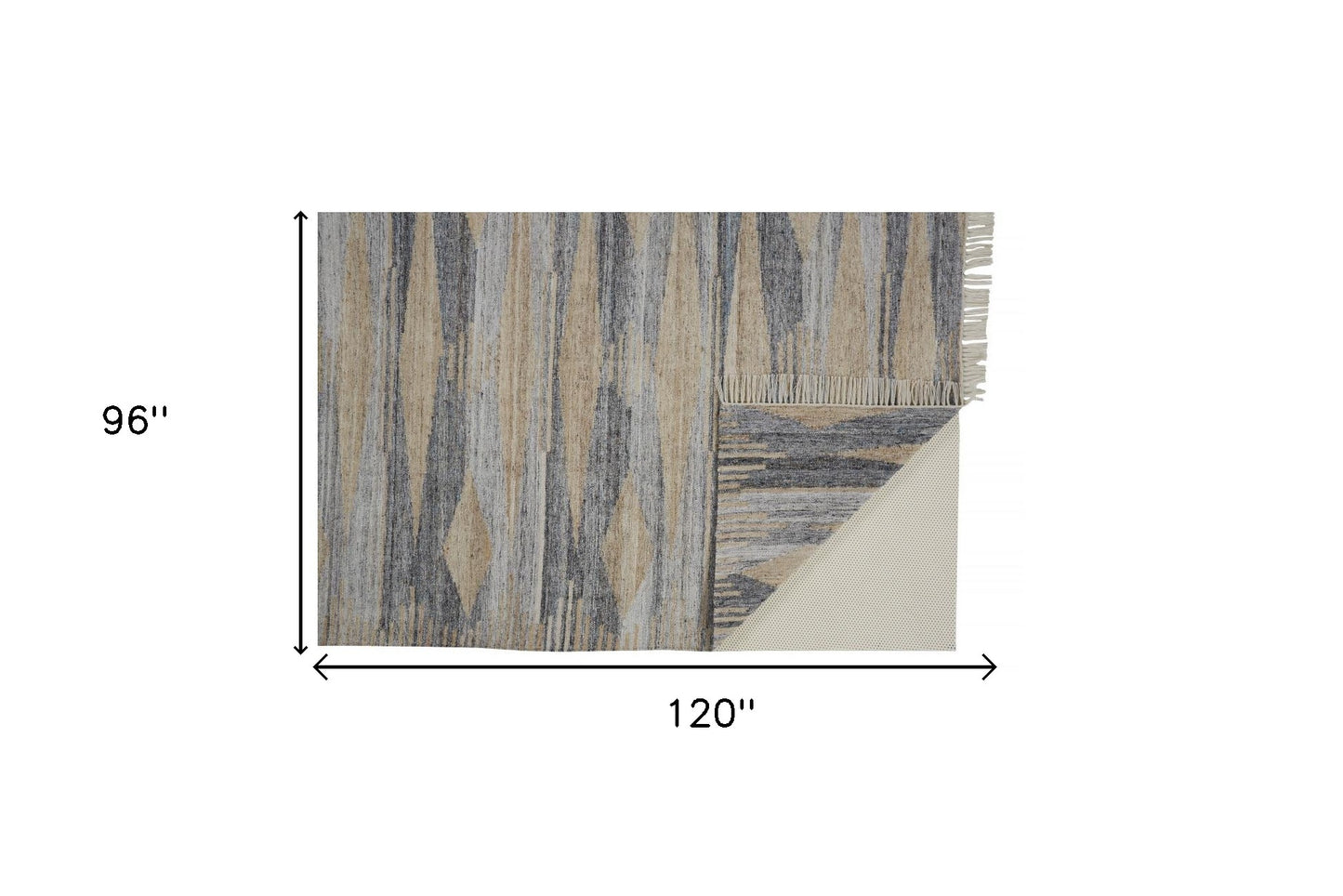 5' X 8' Gray Tan And Silver Abstract Hand Woven Stain Resistant Area Rug With Fringe