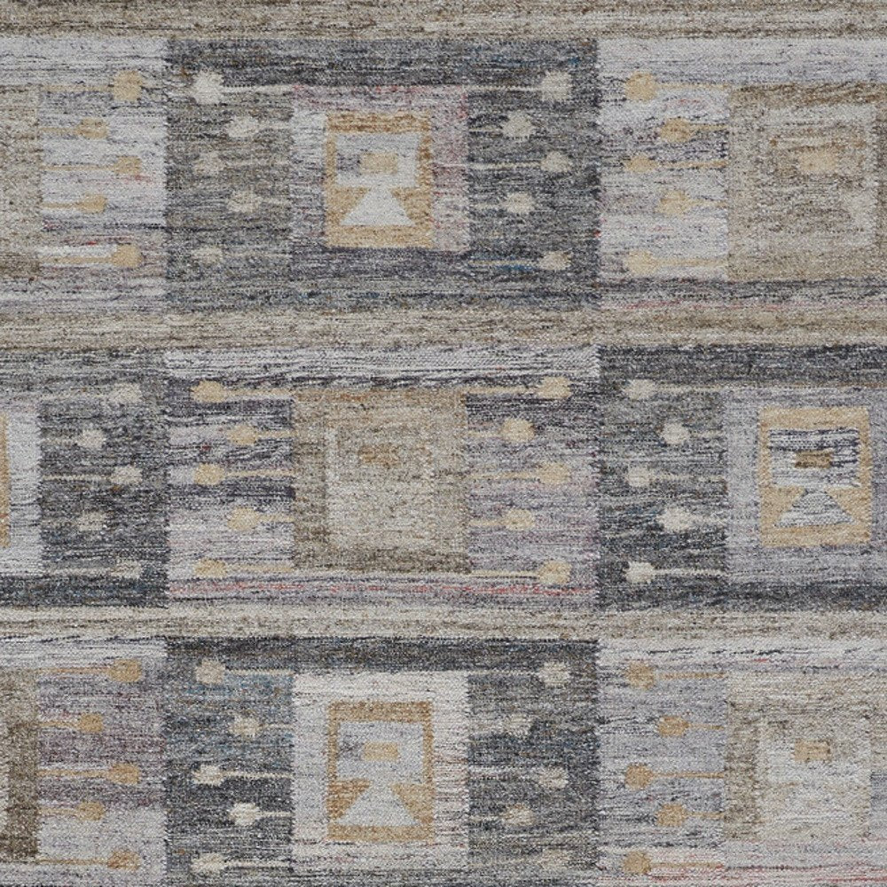 5' X 8' Gray Black And Brown Geometric Hand Woven Area Rug With Fringe