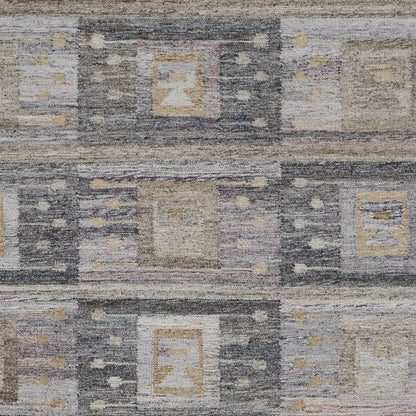 5' X 8' Gray Black And Brown Geometric Hand Woven Area Rug With Fringe