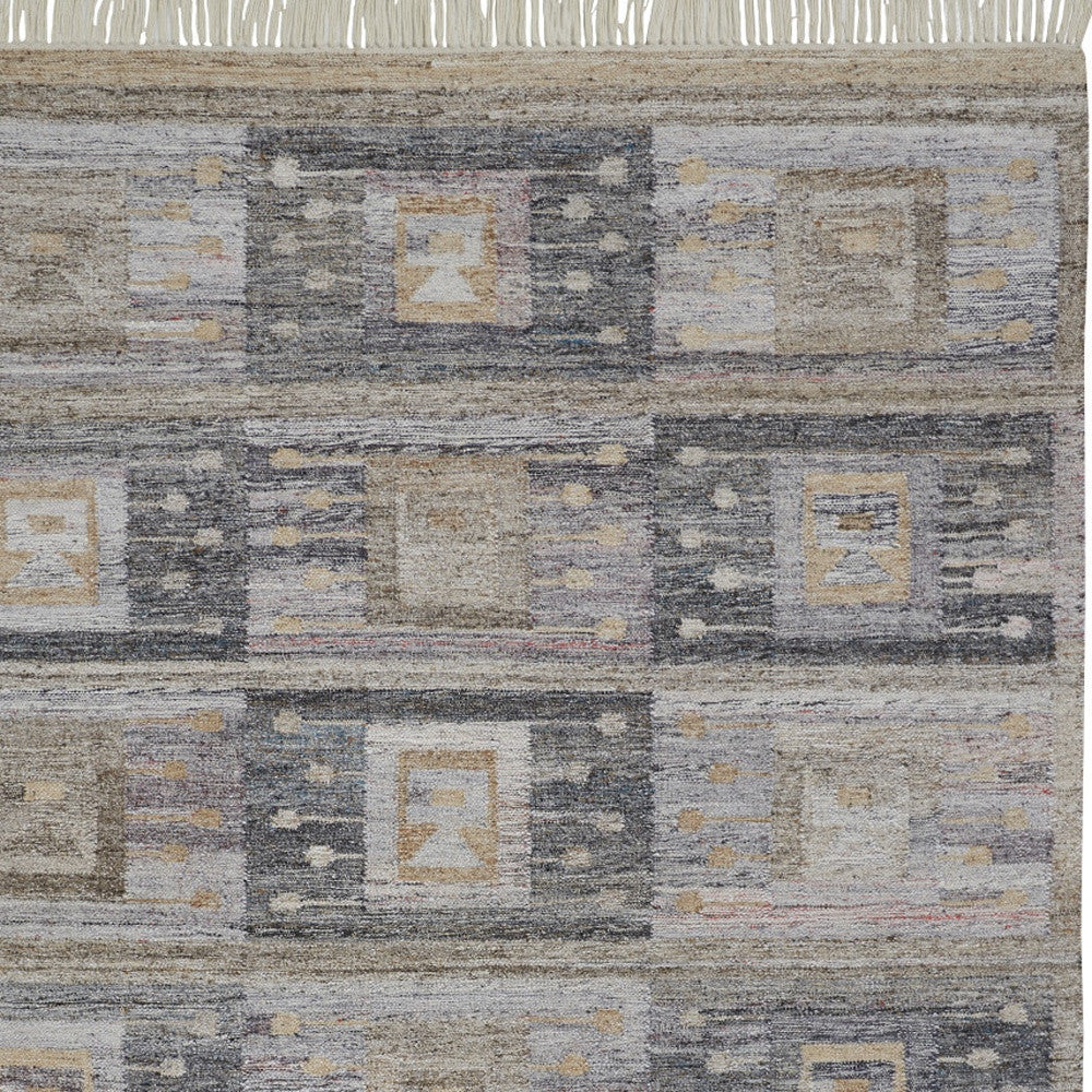 5' X 8' Gray Geometric Hand Woven Area Rug With Fringe