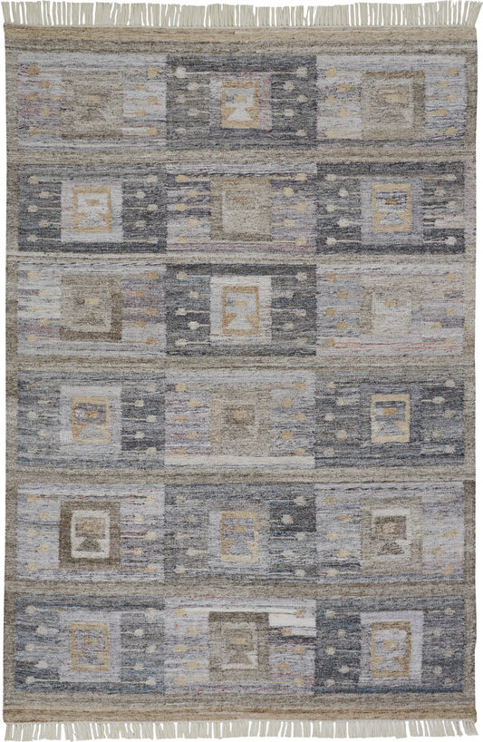 5' X 8' Gray Geometric Hand Woven Area Rug With Fringe