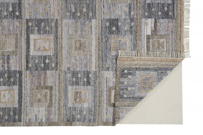 5' X 8' Gray Black And Brown Geometric Hand Woven Area Rug With Fringe