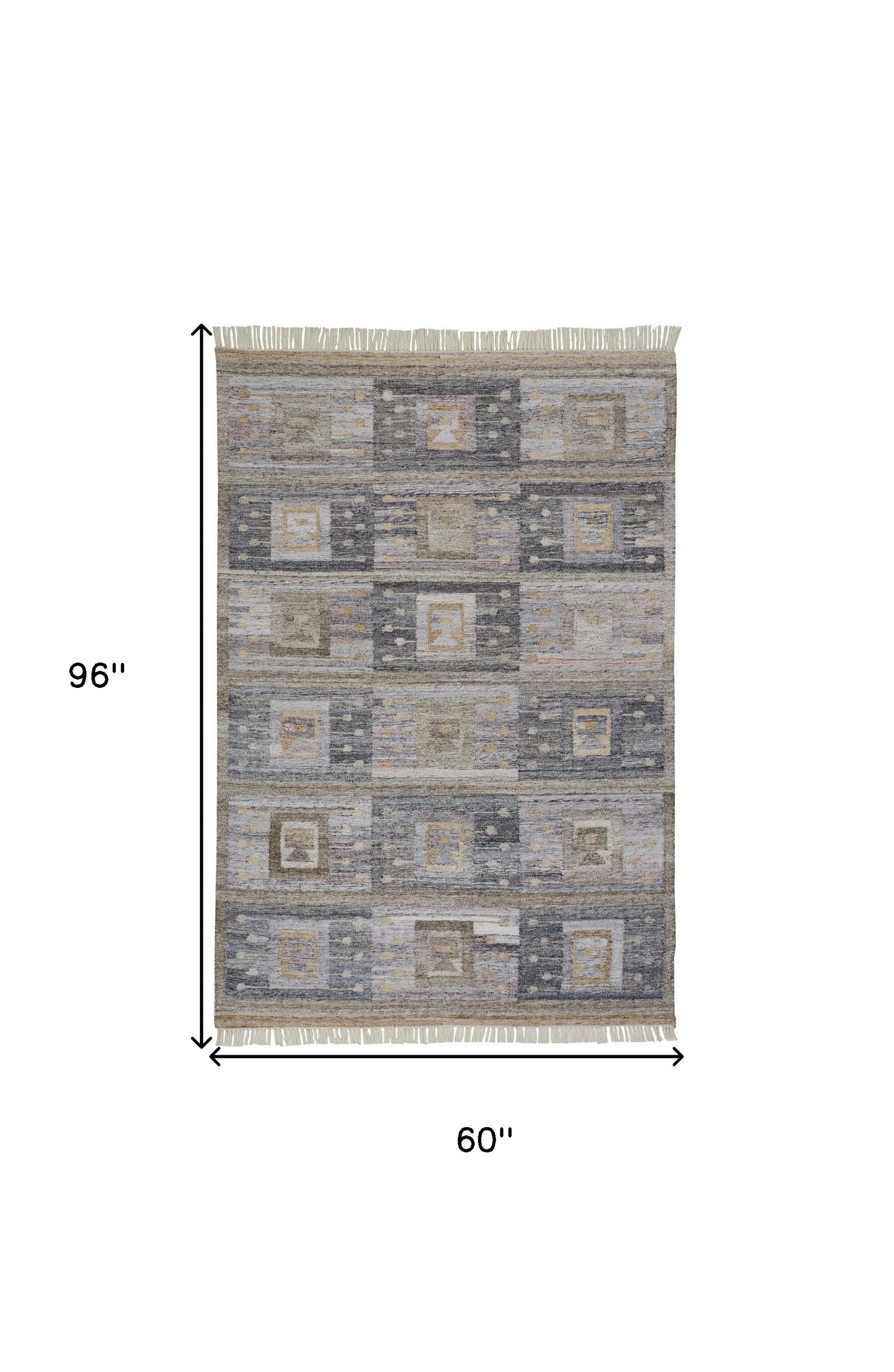 5' X 8' Gray Geometric Hand Woven Area Rug With Fringe