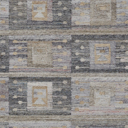 5' X 8' Gray Black And Brown Geometric Hand Woven Area Rug With Fringe