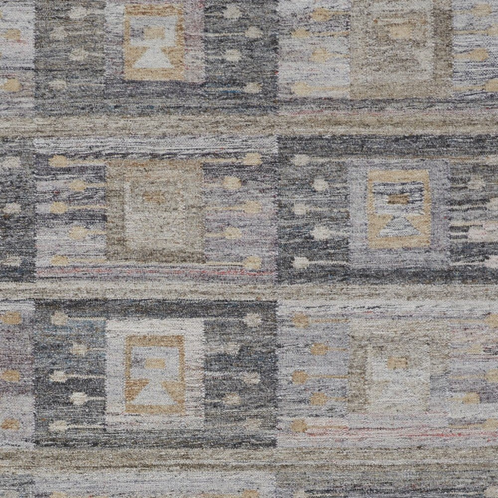 5' X 8' Gray Black And Brown Geometric Hand Woven Area Rug With Fringe