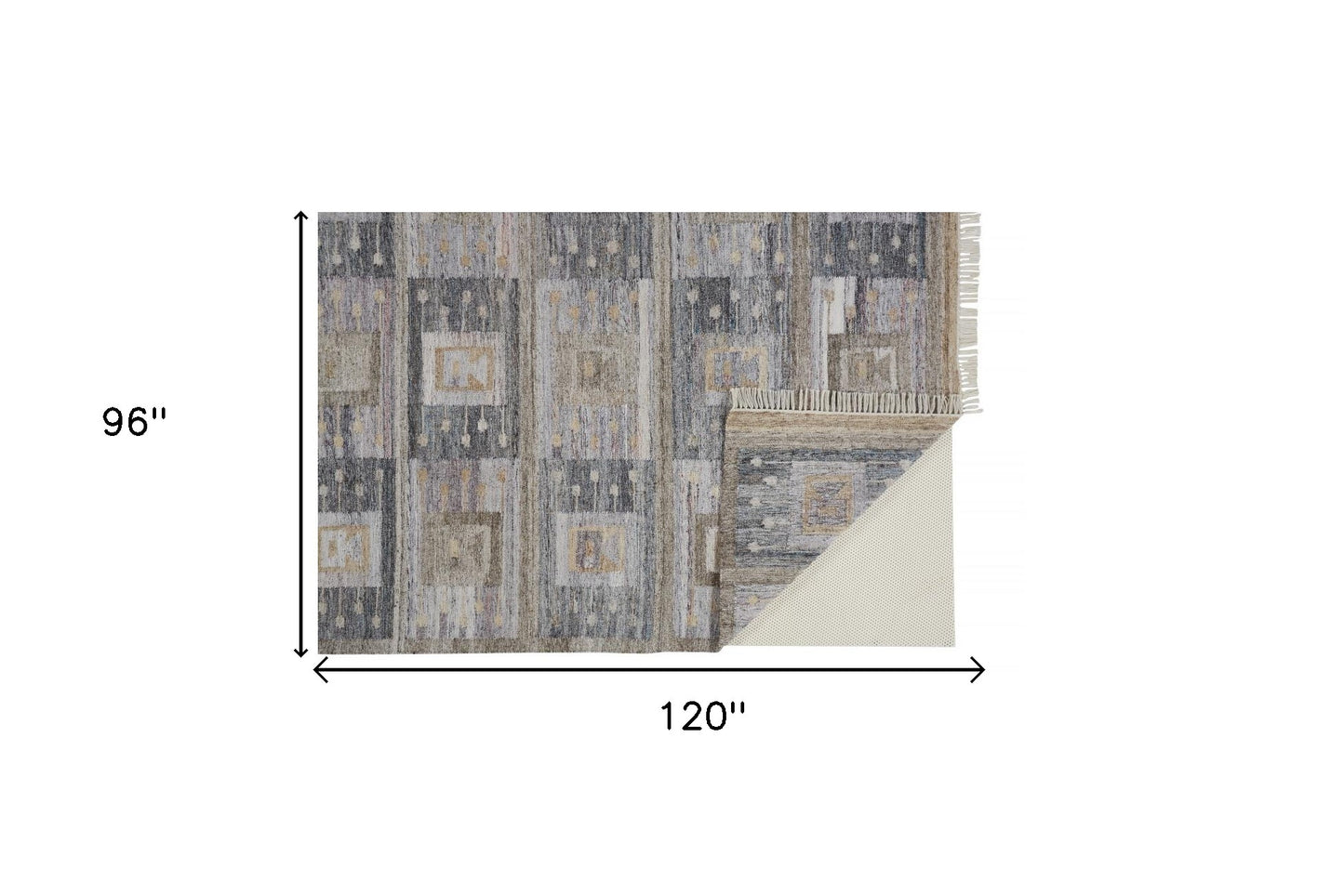 9' X 12' Gray Taupe And Tan Geometric Hand Woven Stain Resistant Area Rug With Fringe