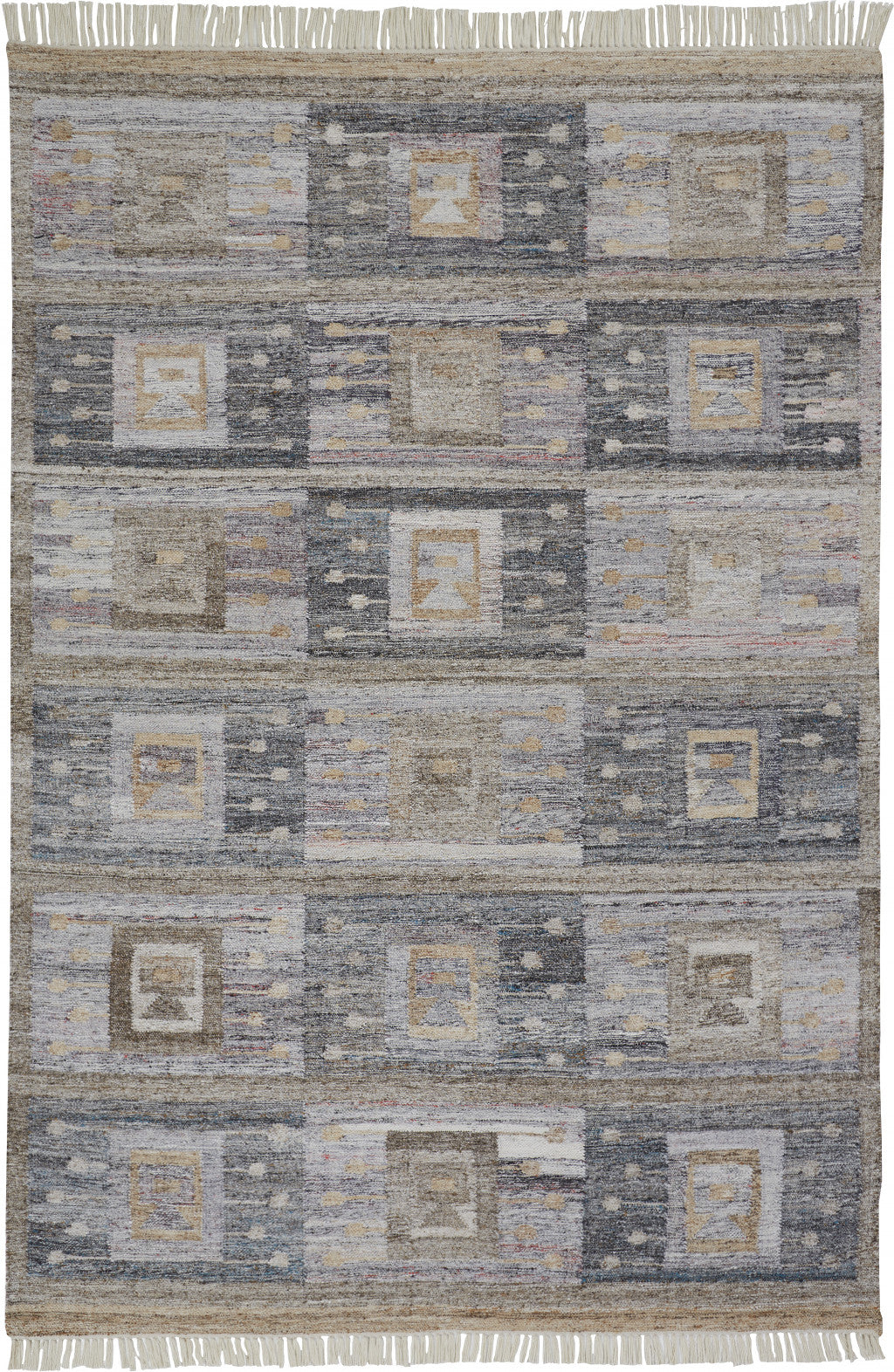 5' X 8' Gray Geometric Hand Woven Area Rug With Fringe