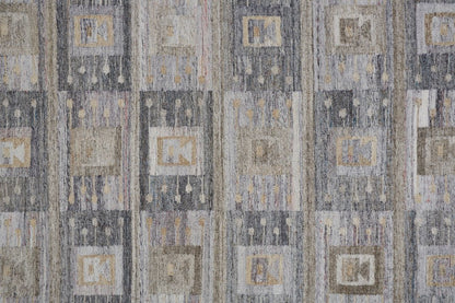 5' X 8' Gray Black And Brown Geometric Hand Woven Area Rug With Fringe