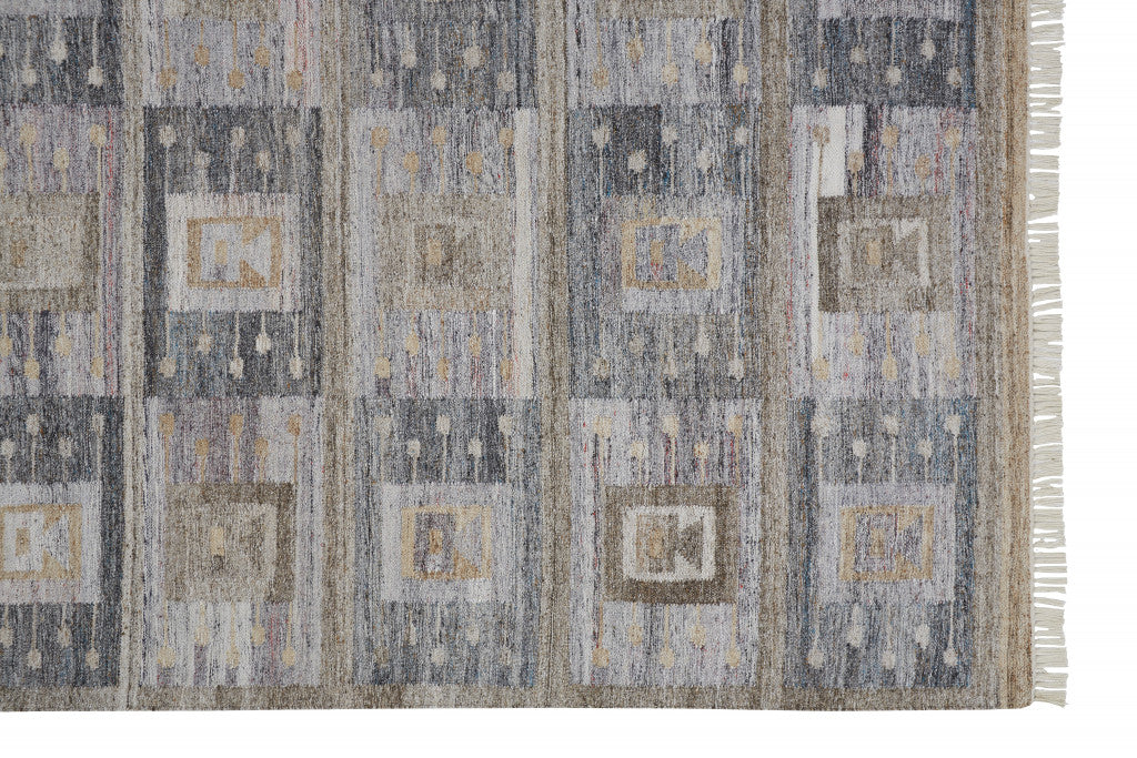 9' X 12' Gray Taupe And Tan Geometric Hand Woven Stain Resistant Area Rug With Fringe