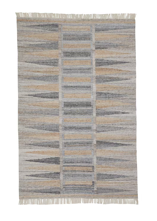 4' X 6' Tan Gray And Taupe Geometric Hand Woven Stain Resistant Area Rug With Fringe